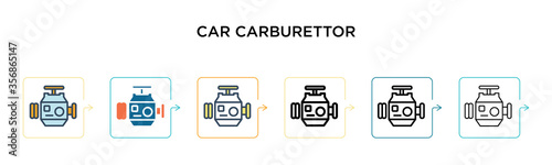 Car carburettor vector icon in 6 different modern styles. Black, two colored car carburettor icons designed in filled, outline, line and stroke style. Vector illustration can be used for web, mobile,
