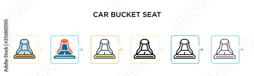 Car bucket seat vector icon in 6 different modern styles. Black, two colored car bucket seat icons designed in filled, outline, line and stroke style. Vector illustration can be used for web, mobile,
