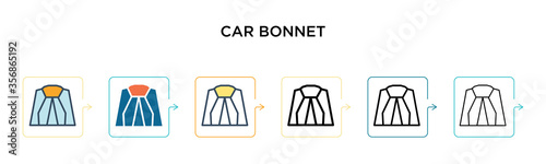 Car bonnet vector icon in 6 different modern styles. Black, two colored car bonnet icons designed in filled, outline, line and stroke style. Vector illustration can be used for web, mobile, ui