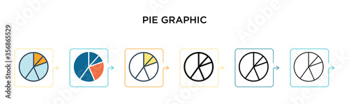 Pie graphic vector icon in 6 different modern styles. Black, two colored pie graphic icons designed in filled, outline, line and stroke style. Vector illustration can be used for web, mobile, ui