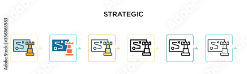 Strategic vector icon in 6 different modern styles. Black, two colored strategic icons designed in filled, outline, line and stroke style. Vector illustration can be used for web, mobile, ui