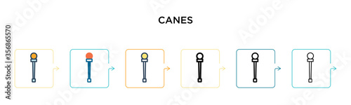 Canes vector icon in 6 different modern styles. Black, two colored canes icons designed in filled, outline, line and stroke style. Vector illustration can be used for web, mobile, ui