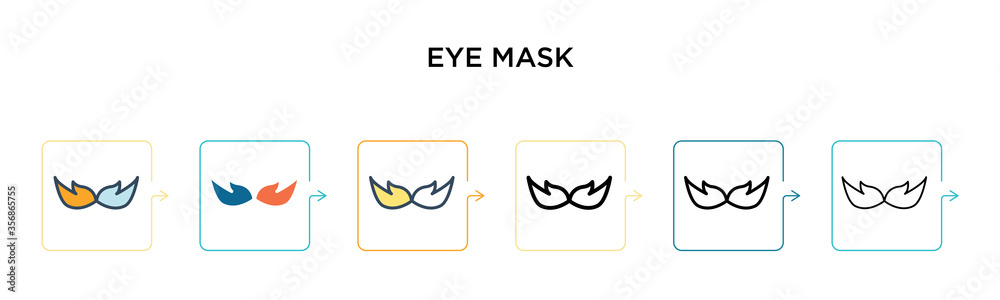 Eye mask vector icon in 6 different modern styles. Black, two colored eye mask icons designed in filled, outline, line and stroke style. Vector illustration can be used for web, mobile, ui Eye mask vector icon in 6 different modern styles. Black, two colored eye mask icons designed in filled, outline, line and stroke style. Vector illustration can be used for web, mobile, ui