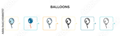 Balloons vector icon in 6 different modern styles. Black, two colored balloons icons designed in filled, outline, line and stroke style. Vector illustration can be used for web, mobile, ui
