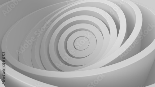 3d render of concentric circles shapes chaotically twisted. Abstract bright background with tubes geometry. © Alexey Brin