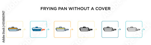 Frying pan without a cover vector icon in 6 different modern styles. Black, two colored frying pan without a cover icons designed in filled, outline, line and stroke style. Vector illustration can be