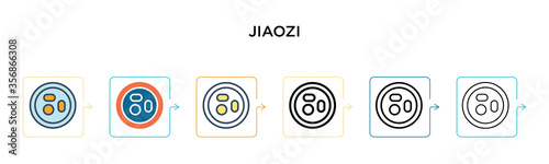 Jiaozi vector icon in 6 different modern styles. Black, two colored jiaozi icons designed in filled, outline, line and stroke style. Vector illustration can be used for web, mobile, ui