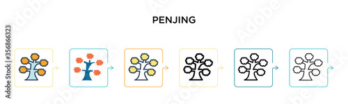 Penjing vector icon in 6 different modern styles. Black, two colored penjing icons designed in filled, outline, line and stroke style. Vector illustration can be used for web, mobile, ui