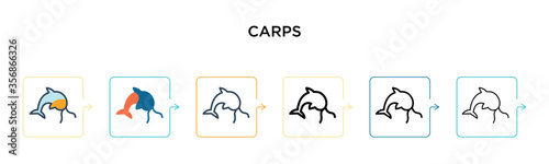 Carps vector icon in 6 different modern styles. Black, two colored carps icons designed in filled, outline, line and stroke style. Vector illustration can be used for web, mobile, ui