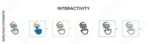 Interactivity vector icon in 6 different modern styles. Black, two colored interactivity icons designed in filled, outline, line and stroke style. Vector illustration can be used for web, mobile, ui