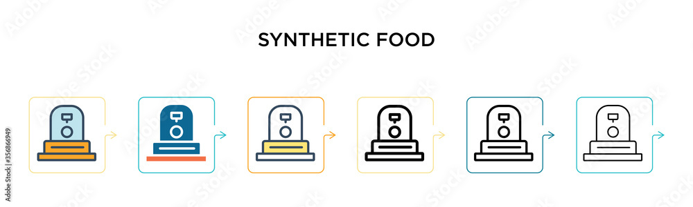 Synthetic food vector icon in 6 different modern styles. Black, two colored synthetic food icons designed in filled, outline, line and stroke style. Vector illustration can be used for web, mobile, ui Synthetic food vector icon in 6 different modern styles. Black, two colored synthetic food icons designed in filled, outline, line and stroke style. Vector illustration can be used for web, mobile, ui