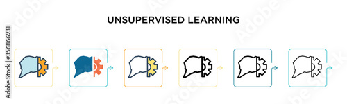 Unsupervised learning vector icon in 6 different modern styles. Black, two colored unsupervised learning icons designed in filled, outline, line and stroke style. Vector illustration can be used for