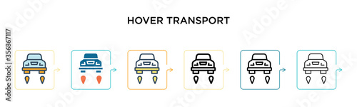 Hover transport vector icon in 6 different modern styles. Black, two colored hover transport icons designed in filled, outline, line and stroke style. Vector illustration can be used for web, mobile,