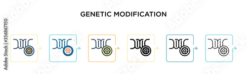 Genetic modification vector icon in 6 different modern styles. Black, two colored genetic modification icons designed in filled, outline, line and stroke style. Vector illustration can be used for