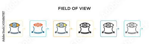 Field of view vector icon in 6 different modern styles. Black, two colored field of view icons designed in filled, outline, line and stroke style. Vector illustration can be used for web, mobile, ui