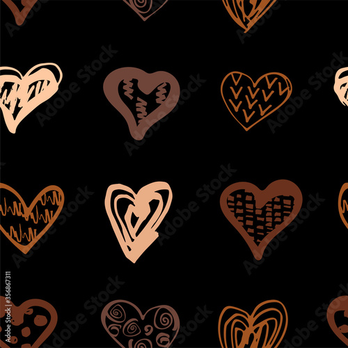 Hand drawn style hearts on black background. Seamless pattern. Equality concept. Vector illustration.