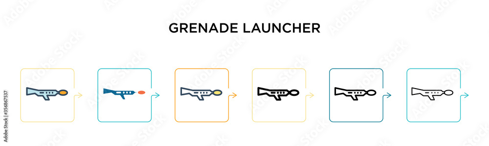 Grenade launcher vector icon in 6 different modern styles. Black, two ...