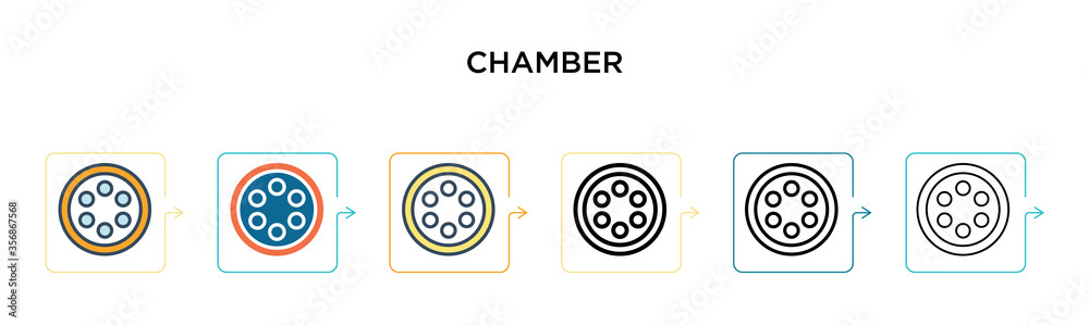 Chamber vector icon in 6 different modern styles. Black, two colored chamber icons designed in filled, outline, line and stroke style. Vector illustration can be used for web, mobile, ui