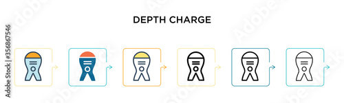 Depth charge vector icon in 6 different modern styles. Black, two colored depth charge icons designed in filled, outline, line and stroke style. Vector illustration can be used for web, mobile, ui