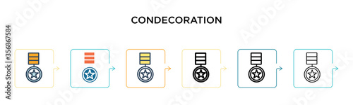 Condecoration vector icon in 6 different modern styles. Black, two colored condecoration icons designed in filled, outline, line and stroke style. Vector illustration can be used for web, mobile, ui