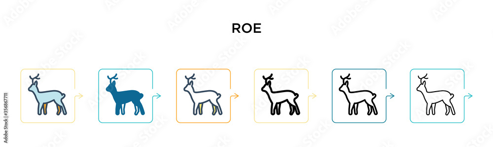 Roe vector icon in 6 different modern styles. Black, two colored roe icons designed in filled, outline, line and stroke style. Vector illustration can be used for web, mobile, ui