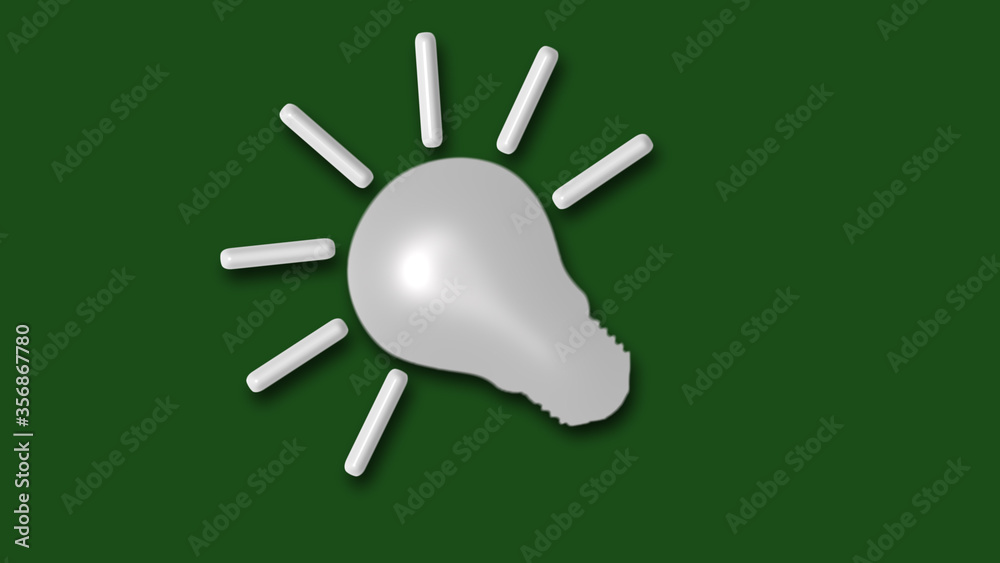 Amazing white color 3d bulb icon on green dark background
