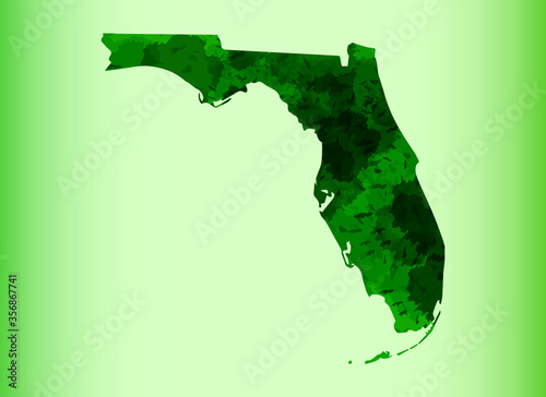 Green Florida watercolor map vector illustration on light background using paint brush in paper page