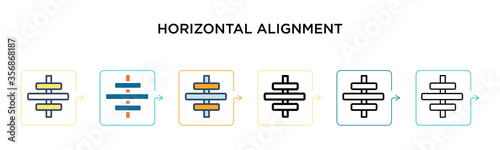 Horizontal alignment vector icon in 6 different modern styles. Black, two colored horizontal alignment icons designed in filled, outline, line and stroke style. Vector illustration can be used for