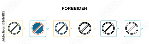 Forbbiden vector icon in 6 different modern styles. Black, two colored forbbiden icons designed in filled, outline, line and stroke style. Vector illustration can be used for web, mobile, ui photo