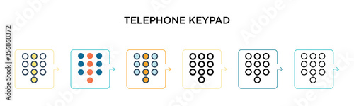 Telephone keypad vector icon in 6 different modern styles. Black, two colored telephone keypad icons designed in filled, outline, line and stroke style. Vector illustration can be used for web,