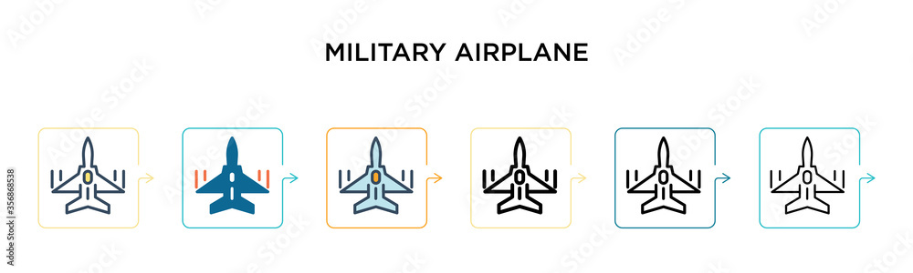 Military airplane vector icon in 6 different modern styles. Black, two ...