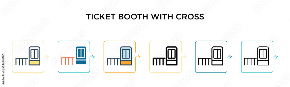 Ticket booth with cross sign vector icon in 6 different modern styles. Black, two colored ticket booth with cross sign icons designed in filled, outline, line and stroke style. Vector illustration can Ticket booth with cross sign vector icon in 6 different modern styles. Black, two colored ticket booth with cross sign icons designed in filled, outline, line and stroke style. Vector illustration can
