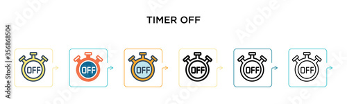 Timer off vector icon in 6 different modern styles. Black, two colored timer off icons designed in filled, outline, line and stroke style. Vector illustration can be used for web, mobile, ui