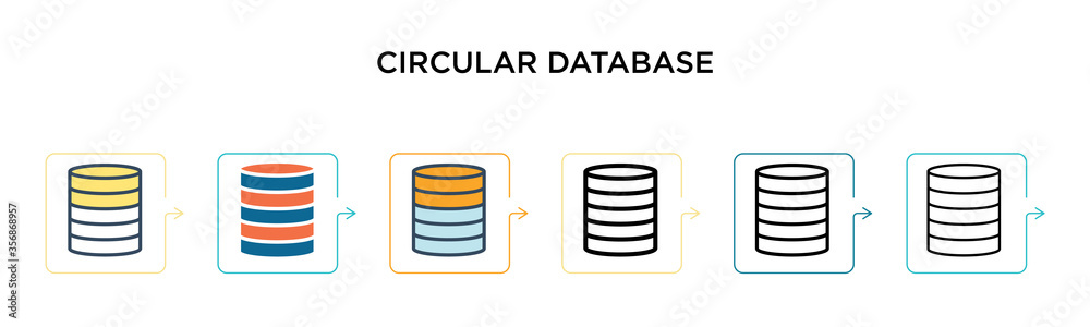 Circular database vector icon in 6 different modern styles. Black, two colored circular database icons designed in filled, outline, line and stroke style. Vector illustration can be used for web, Circular database vector icon in 6 different modern styles. Black, two colored circular database icons designed in filled, outline, line and stroke style. Vector illustration can be used for web,