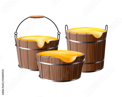 Honey. Vector wooden bucket on an isolated background.