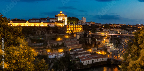 Monastery in Vila Nova de Gaia at sunset, viewed from Porto, Portugal