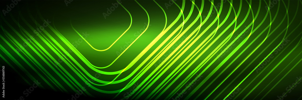 Shiny neon lines, stripes and waves, technology abstract background. Trendy abstract layout template for business or technology presentation, internet poster or web brochure cover, wallpaper Shiny neon lines, stripes and waves, technology abstract background. Trendy abstract layout template for business or technology presentation, internet poster or web brochure cover, wallpaper