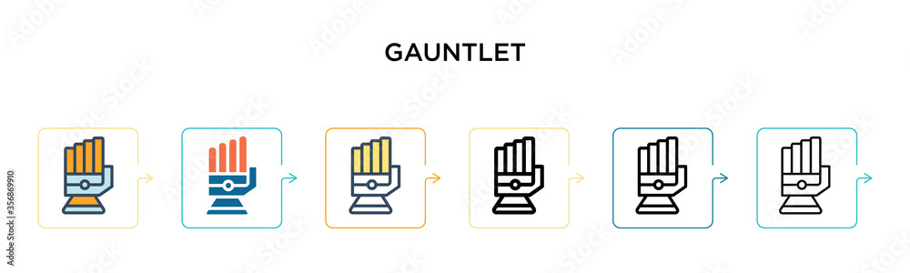 Gauntlet vector icon in 6 different modern styles. Black, two colored gauntlet icons designed in filled, outline, line and stroke style. Vector illustration can be used for web, mobile, ui Gauntlet vector icon in 6 different modern styles. Black, two colored gauntlet icons designed in filled, outline, line and stroke style. Vector illustration can be used for web, mobile, ui