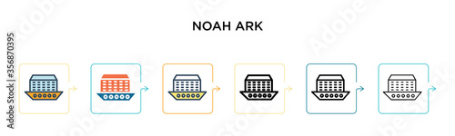 Noah ark vector icon in 6 different modern styles. Black, two colored noah ark icons designed in filled, outline, line and stroke style. Vector illustration can be used for web, mobile, ui