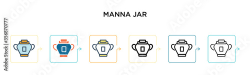 Manna jar vector icon in 6 different modern styles. Black, two colored manna jar icons designed in filled, outline, line and stroke style. Vector illustration can be used for web, mobile, ui