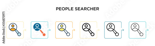 People searcher vector icon in 6 different modern styles. Black, two colored people searcher icons designed in filled, outline, line and stroke style. Vector illustration can be used for web, mobile,