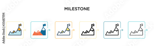 Milestone vector icon in 6 different modern styles. Black, two colored milestone icons designed in filled, outline, line and stroke style. Vector illustration can be used for web, mobile, ui