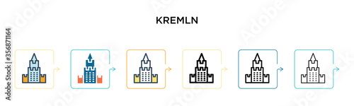 Kremln vector icon in 6 different modern styles. Black, two colored kremln icons designed in filled, outline, line and stroke style. Vector illustration can be used for web, mobile, ui