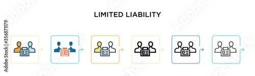 Limited liability vector icon in 6 different modern styles. Black, two colored limited liability icons designed in filled, outline, line and stroke style. Vector illustration can be used for web,