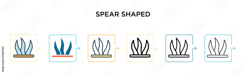 Spear shaped vector icon in 6 different modern styles. Black, two colored spear shaped icons designed in filled, outline, line and stroke style. Vector illustration can be used for web, mobile, ui Spear shaped vector icon in 6 different modern styles. Black, two colored spear shaped icons designed in filled, outline, line and stroke style. Vector illustration can be used for web, mobile, ui
