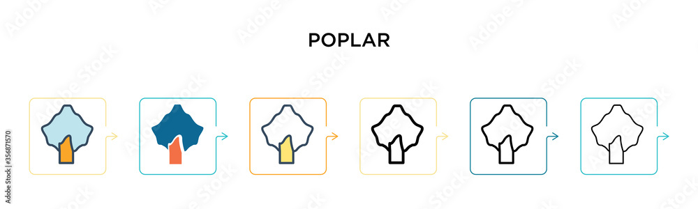 Poplar vector icon in 6 different modern styles. Black, two colored poplar icons designed in filled, outline, line and stroke style. Vector illustration can be used for web, mobile, ui Poplar vector icon in 6 different modern styles. Black, two colored poplar icons designed in filled, outline, line and stroke style. Vector illustration can be used for web, mobile, ui