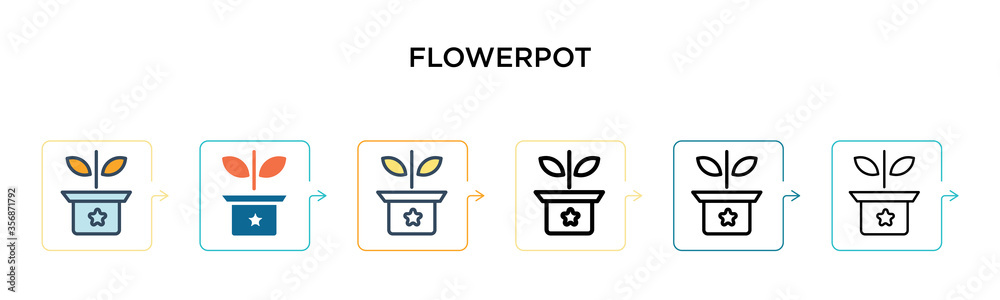 Flowerpot vector icon in 6 different modern styles. Black, two colored flowerpot icons designed in filled, outline, line and stroke style. Vector illustration can be used for web, mobile, ui Flowerpot vector icon in 6 different modern styles. Black, two colored flowerpot icons designed in filled, outline, line and stroke style. Vector illustration can be used for web, mobile, ui