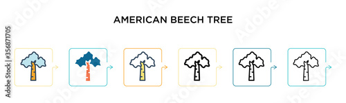 American beech tree vector icon in 6 different modern styles. Black, two colored american beech tree icons designed in filled, outline, line and stroke style. Vector illustration can be used for web,