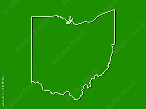 Ohio vector map with single border line boundary using light green color on dark background illustration