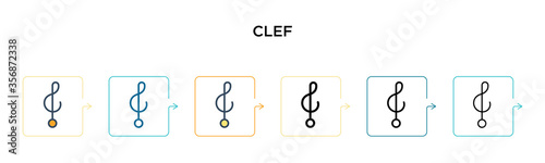 Clef vector icon in 6 different modern styles. Black, two colored clef icons designed in filled, outline, line and stroke style. Vector illustration can be used for web, mobile, ui